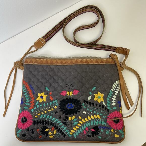 Silverlake Playa Top Zip Leather Trim Crossbody by Consuela